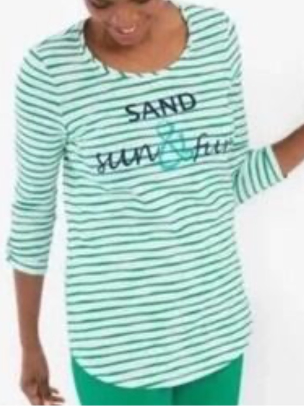 Chico’s Zenergy Sun Sand Fun Striped Roll Tab Sleeves XL